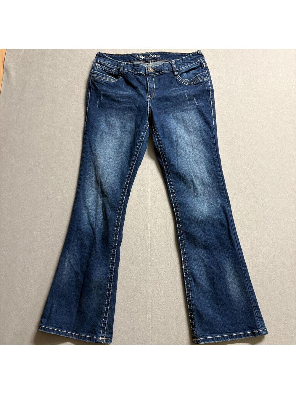 Y2K Flare Bootcut Jeans Ariya Size Fits Like 32X31 Medium Wash Stretch Denim